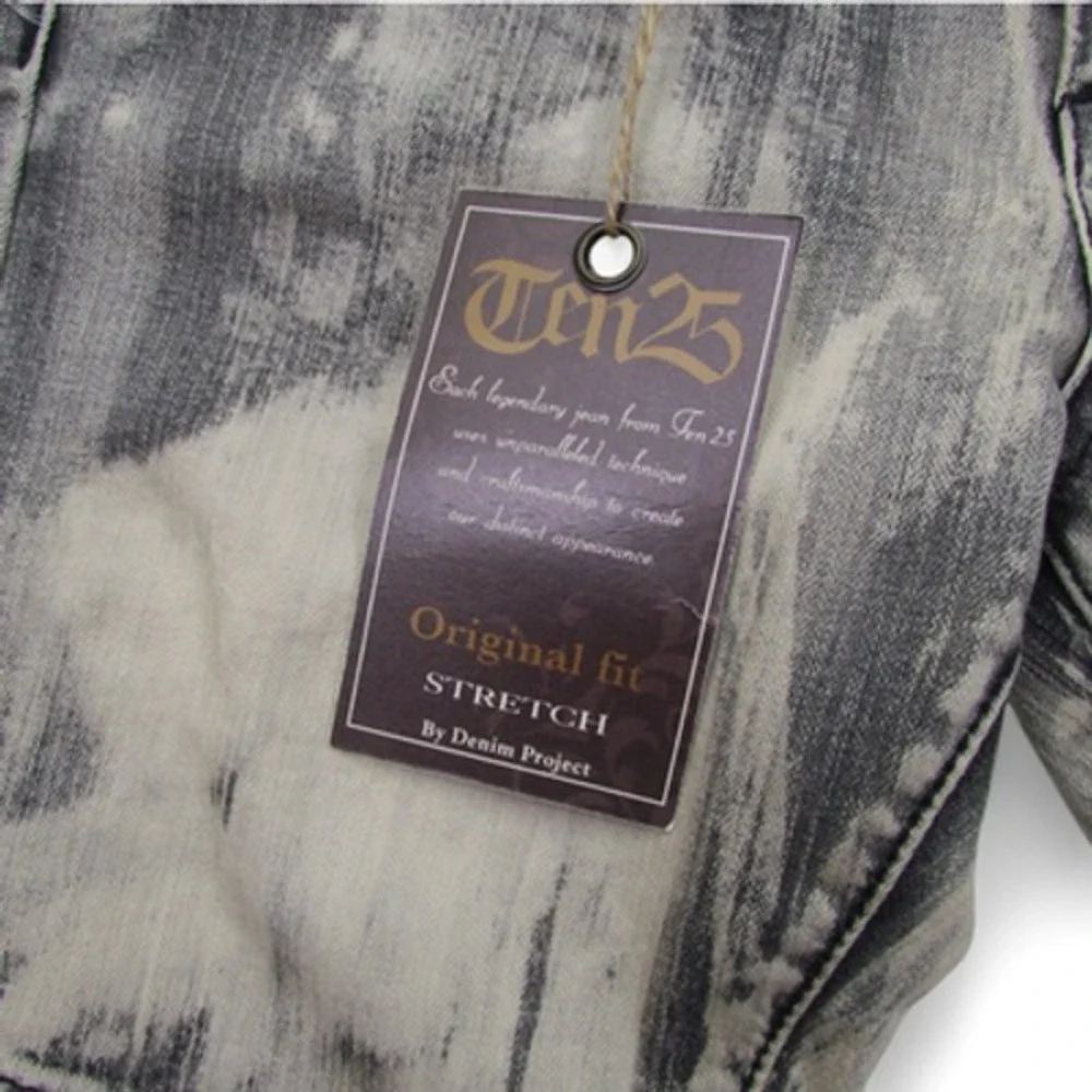 Ten25 Jeans Mens 13/14 Black Gray‎ Distressed Stretch Denim Biker Moto Pants Zip